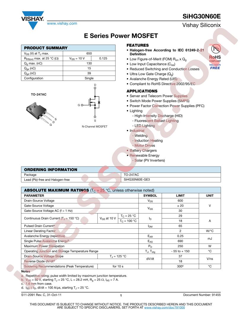 SIHG30N60E-GE3