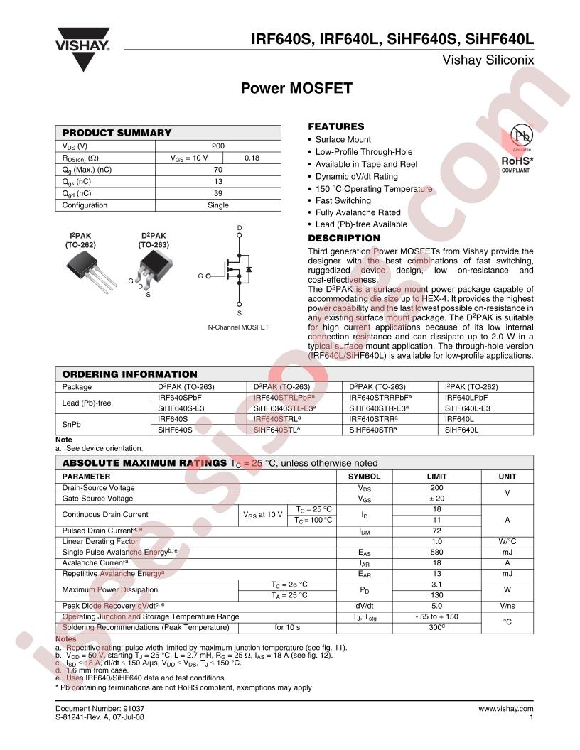 IRF640STRLPBF