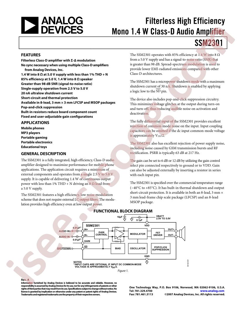 SSM2301-EVALZ