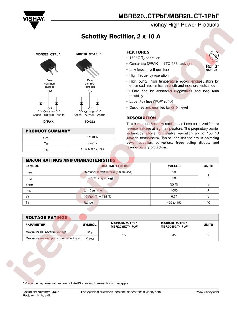 MBR2045CT-1TRRPBF