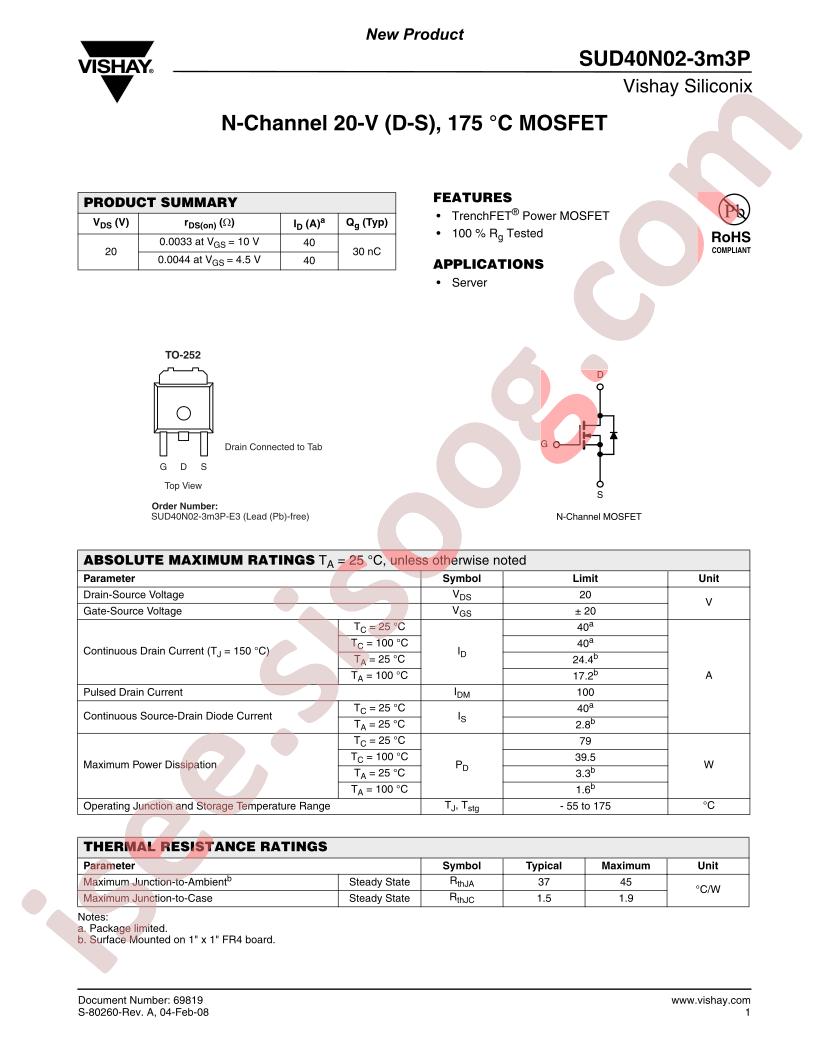 SUD40N02-3M3P-E3