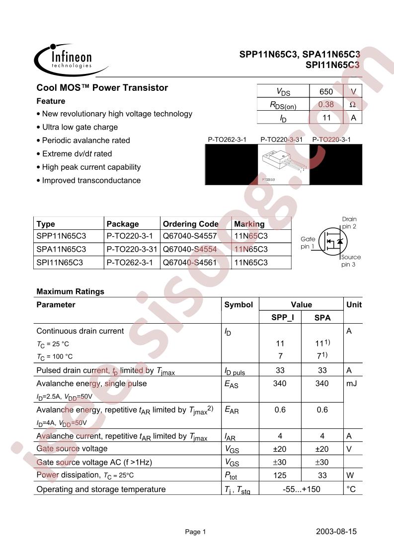 SPP11N65C3