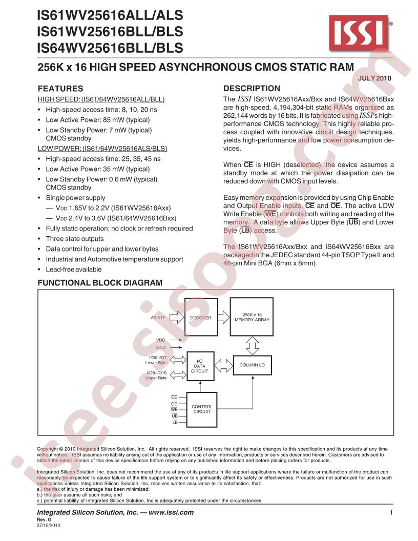 IS61WV25616ALL-20BI