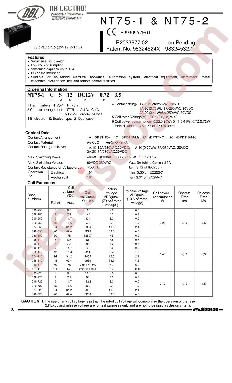 NT75-1AS16DC12V0.255.0