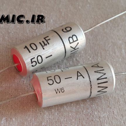 خازن اکسیال 10 میکرو فاراد 50 ولت wima سری MKB6 از نوع پلی اتیلن ترفتالات