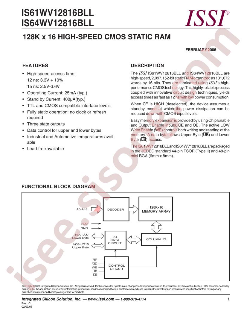 IS61WV12816BLL-12BI