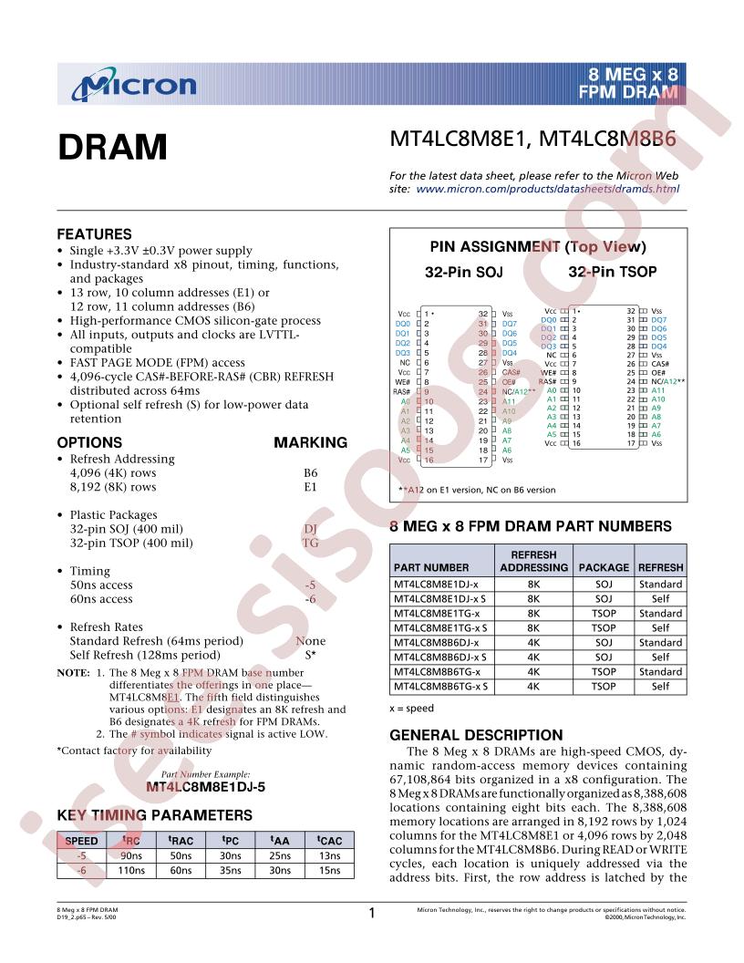 MT4LC8M8B6DJ-6S