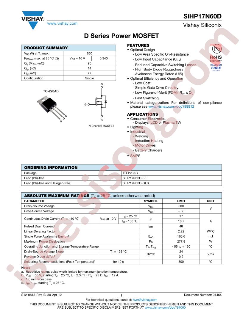 SIHP17N60D