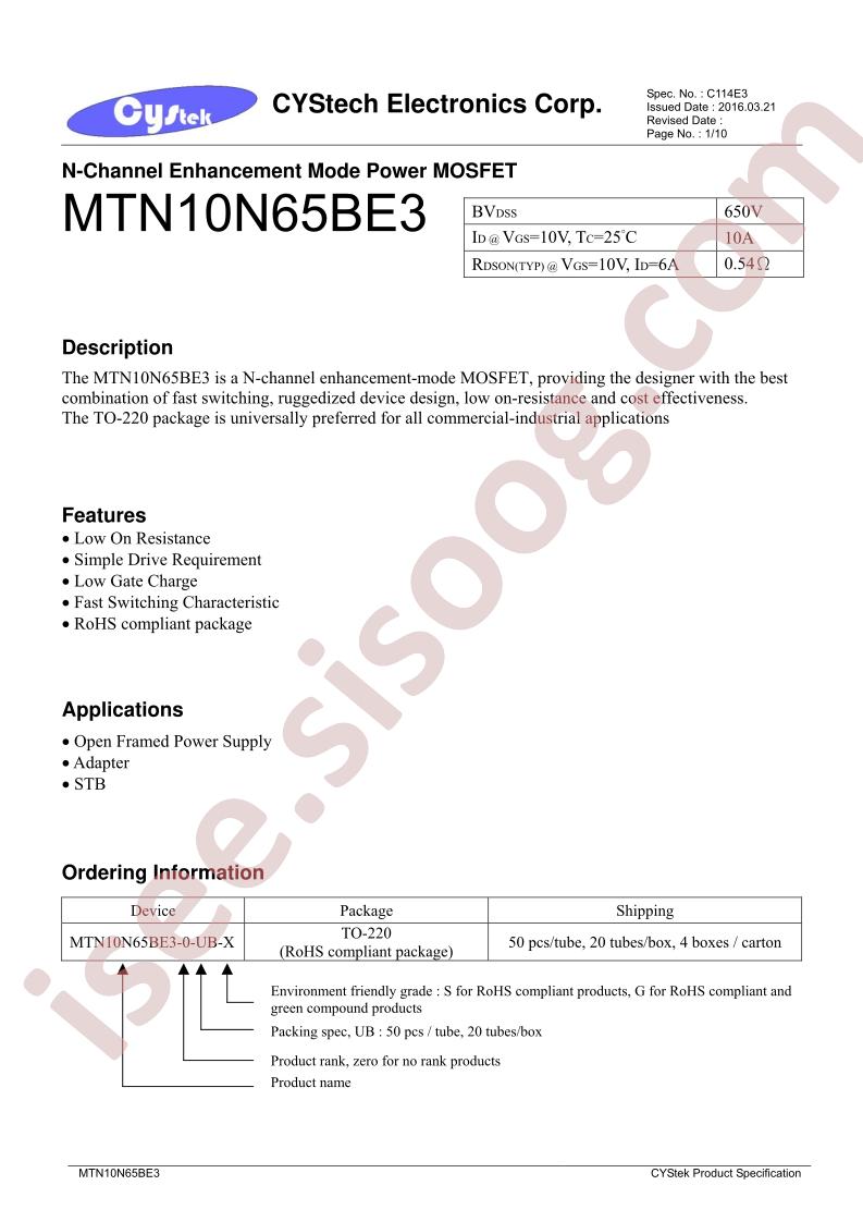 MTN10N65BE3-0-UB-X