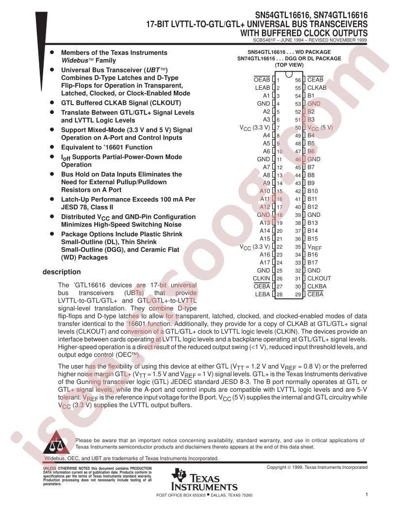 SN74GTL16616DGG