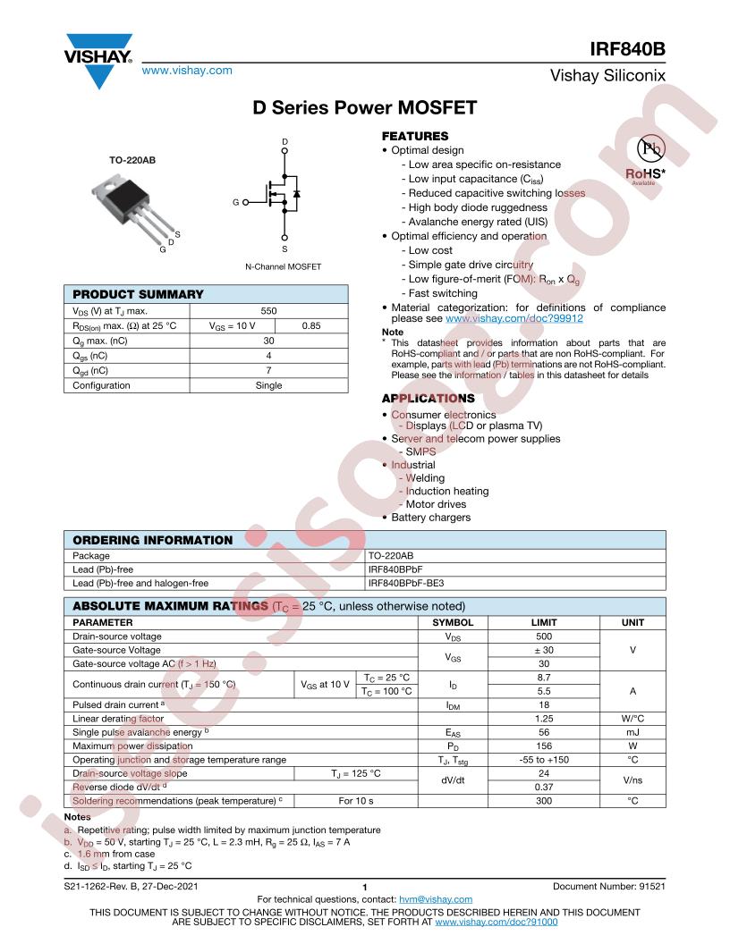 IRF840BPBF-BE3