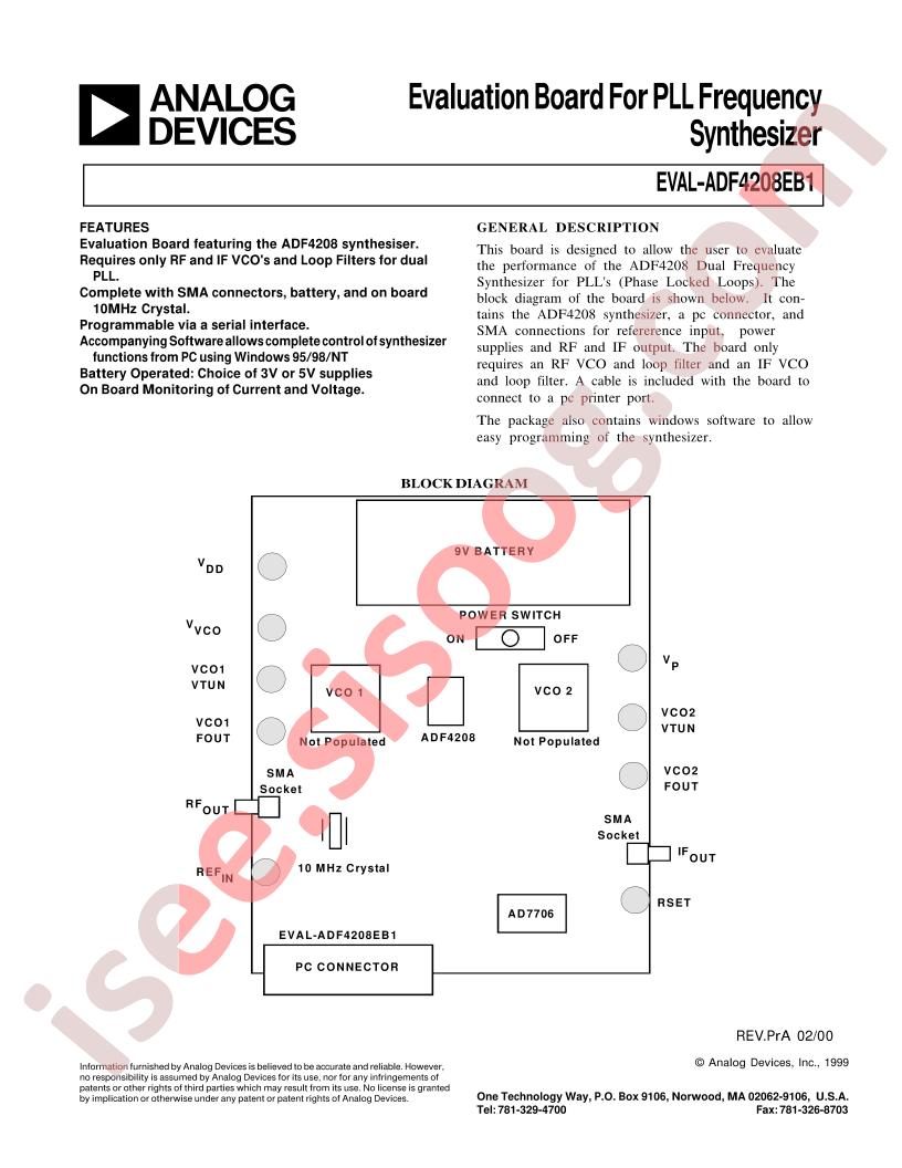 EVAL-ADF4208EB1