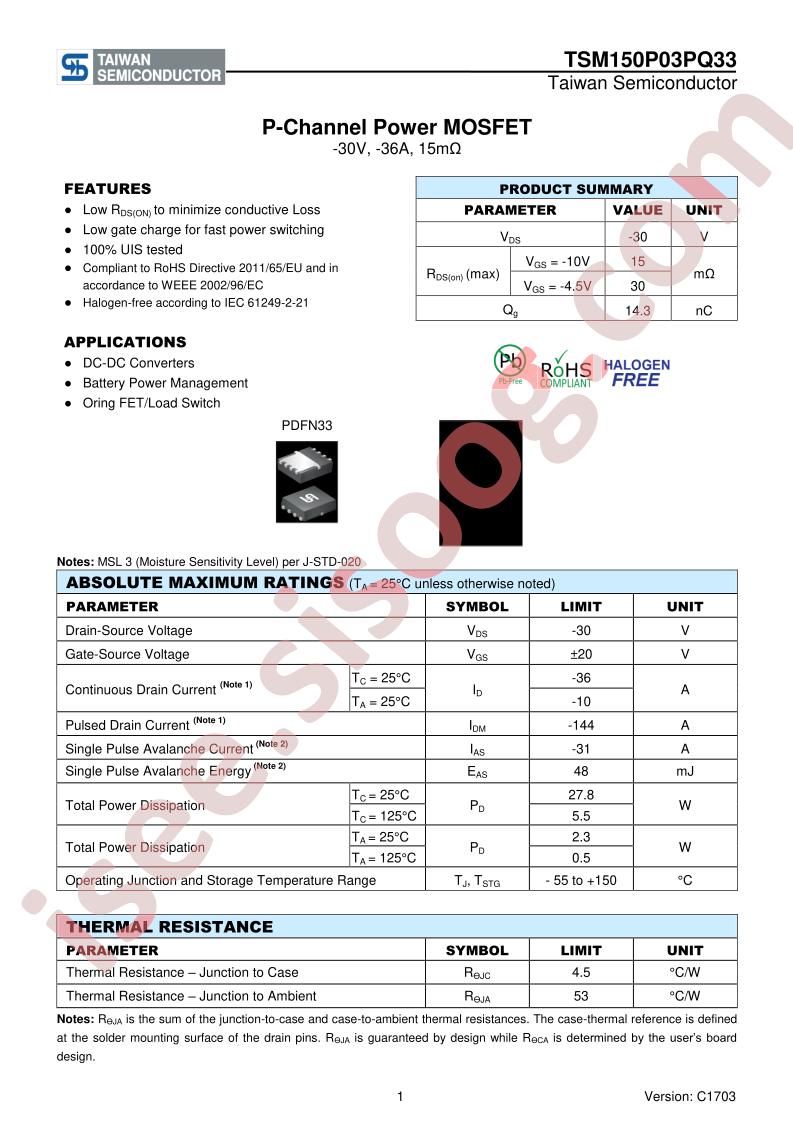TSM150P03PQ33