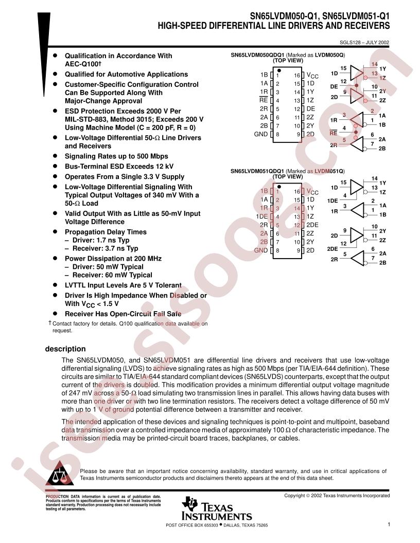 SN65LVDM050-Q1