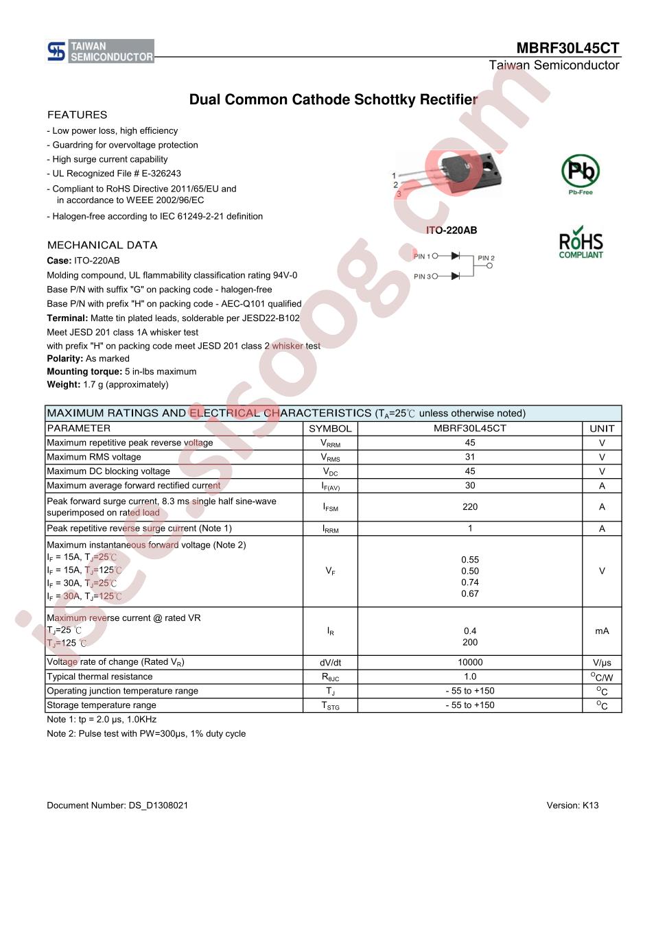 MBRF30L45CTHC0
