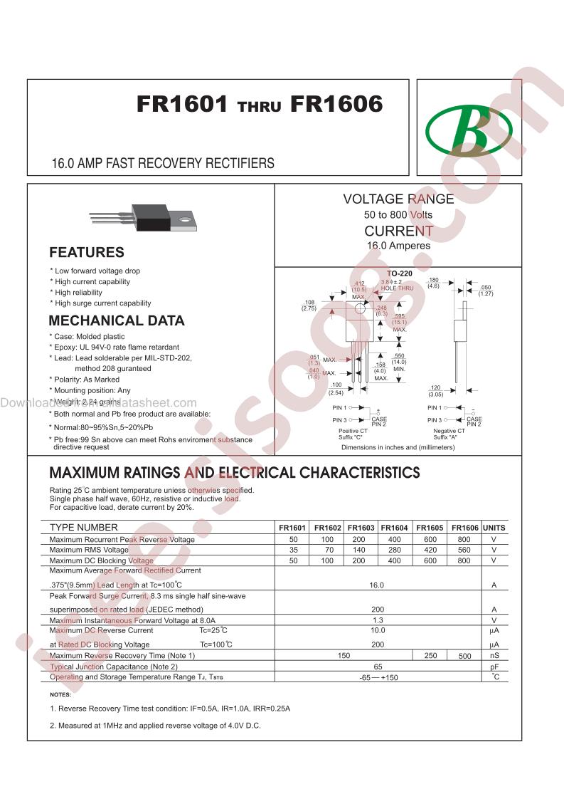 FR1601-2C16A-2CTO-220AB