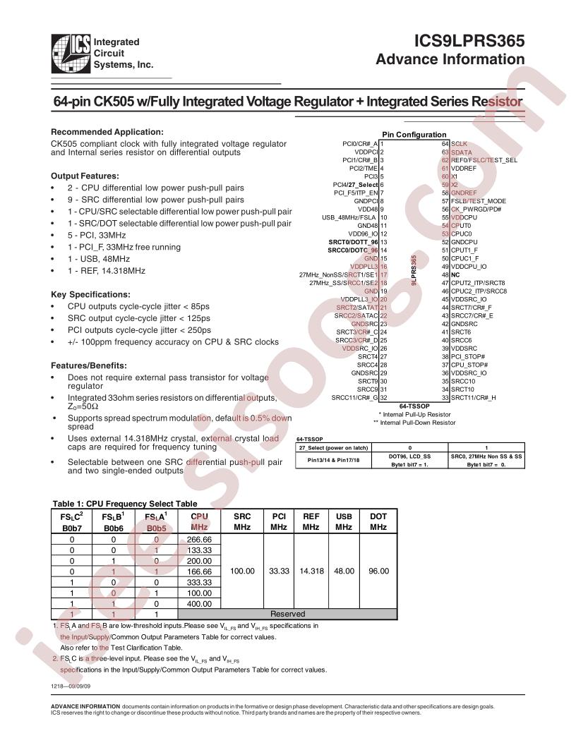ICS9LPRS365BGLFT
