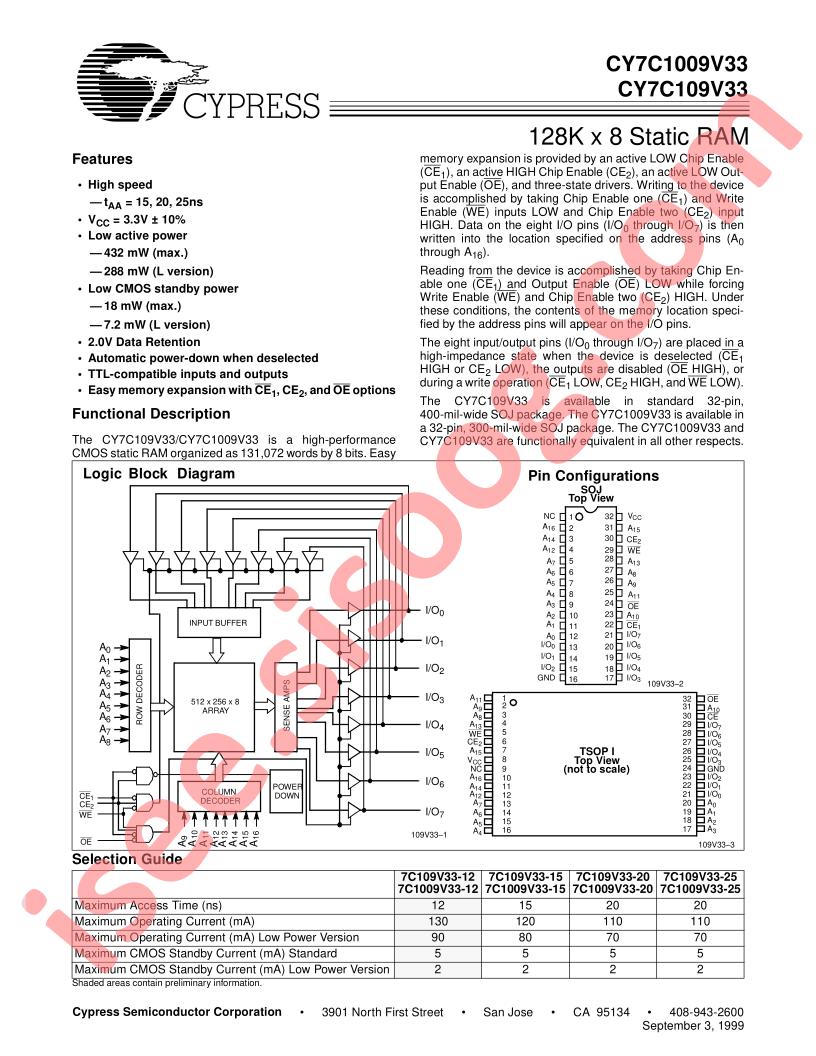 CY7C1009V33-12VC