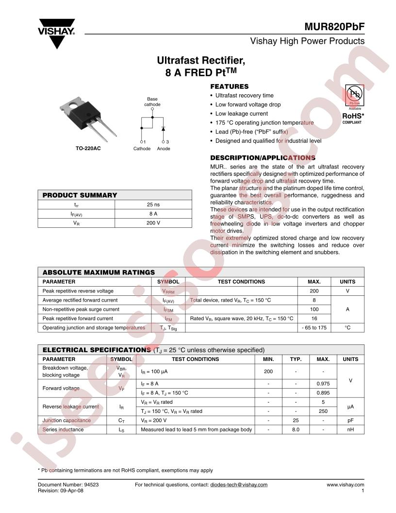 MUR820PBF