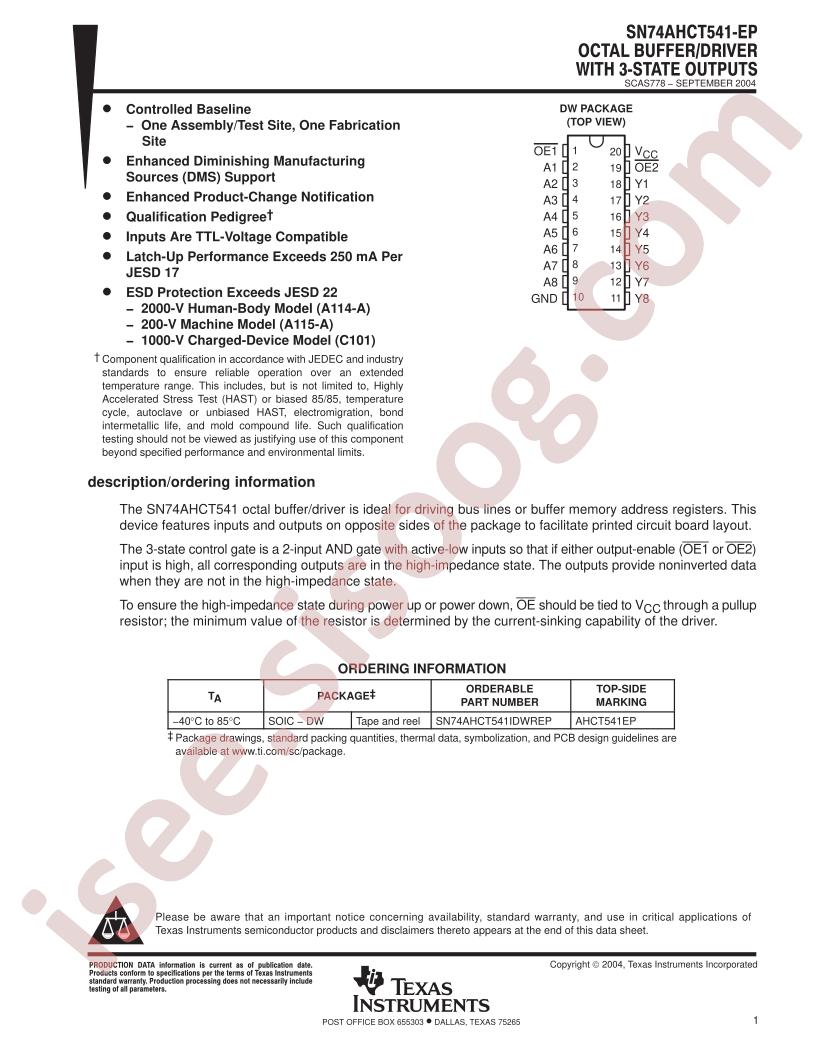 SN74AHCT541-EP