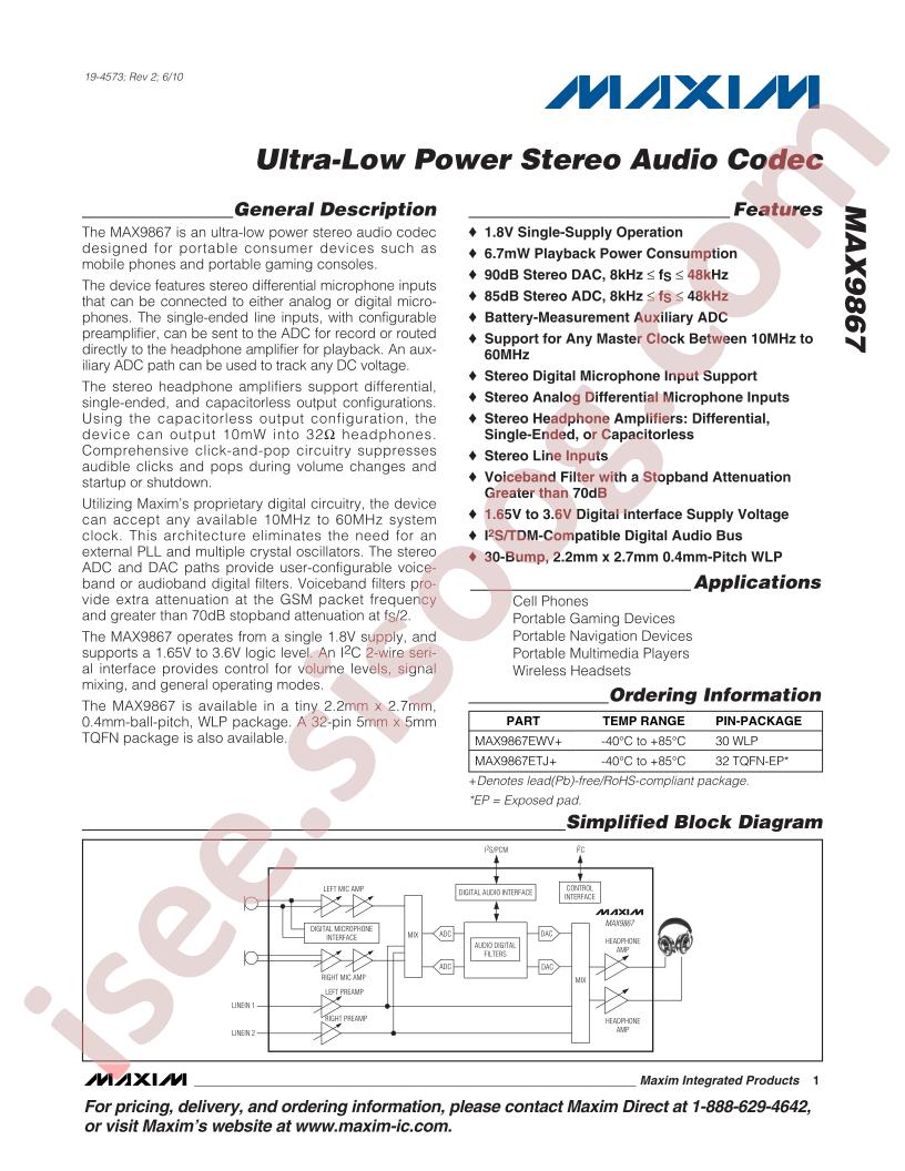 MAX9867ETJ+
