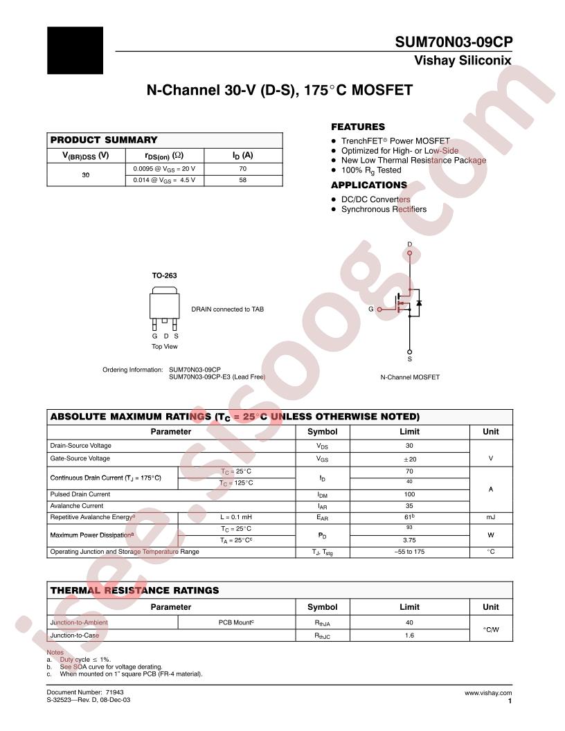 SUM70N03-09CP