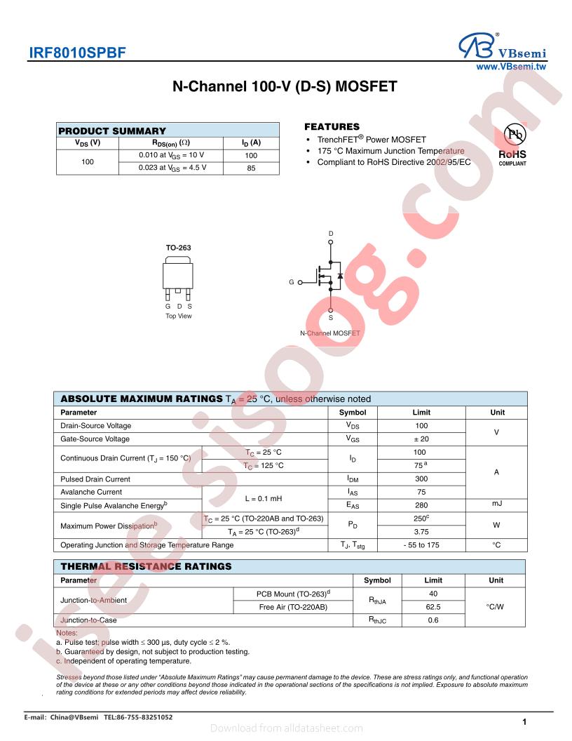 IRF8010SPBF