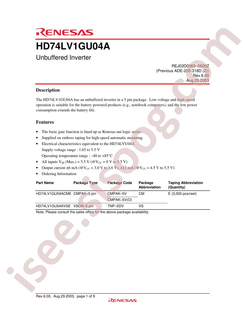 HD74LV1GU04A