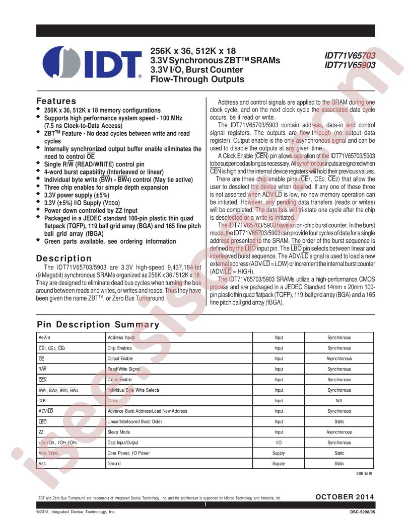 IDT71V6570375BQGI