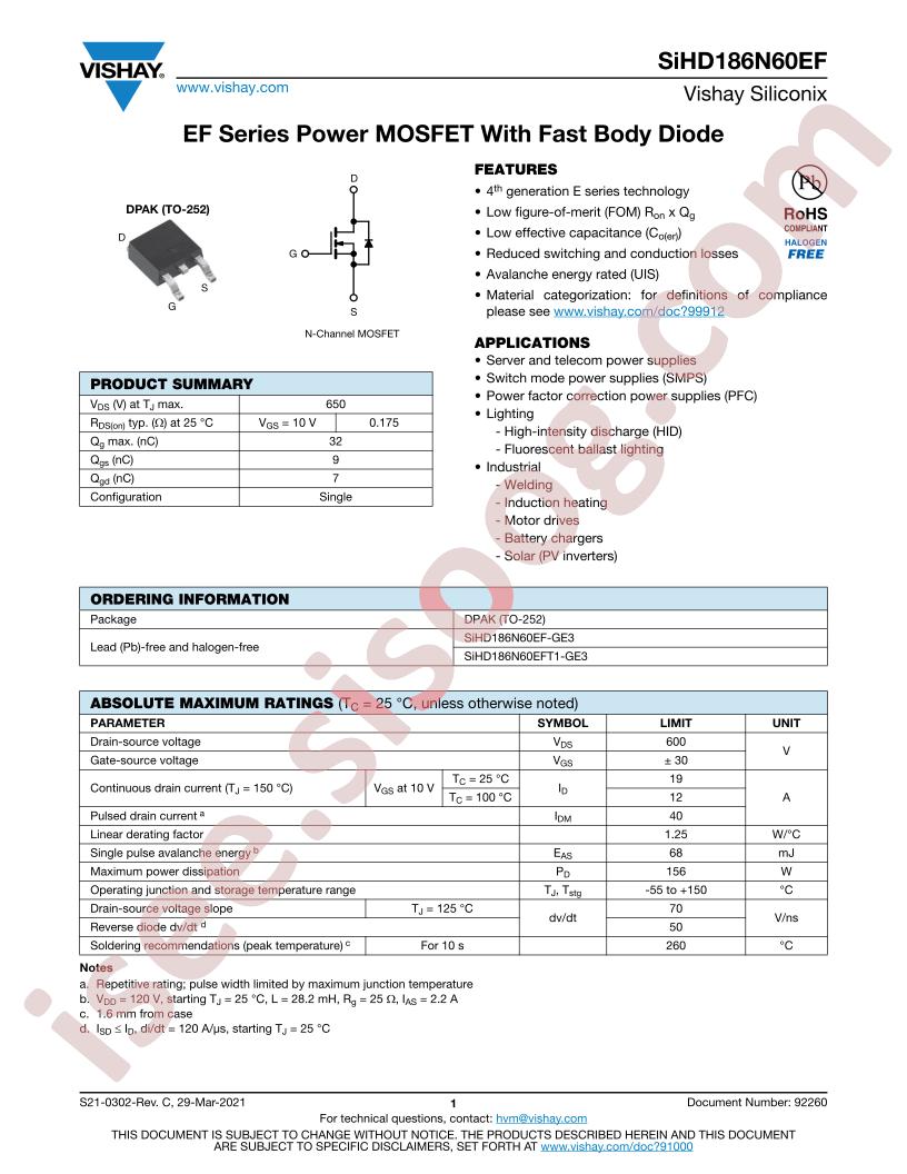 SIHD186N60EFT1-GE3