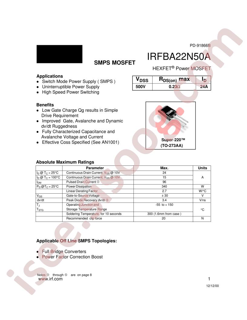 IRFBA22N50A
