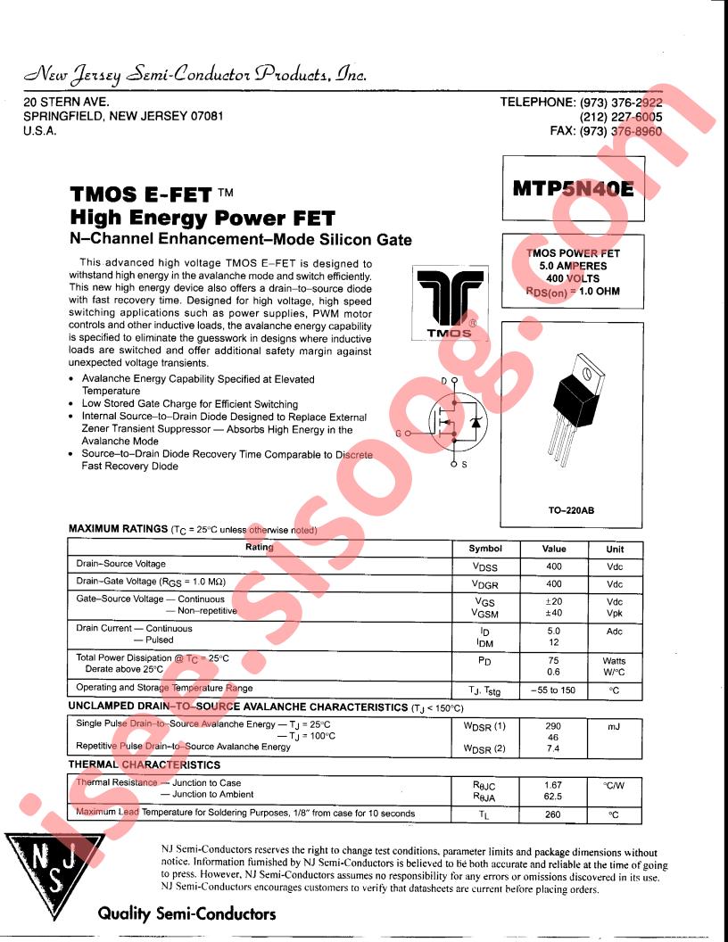 MTP5N40E