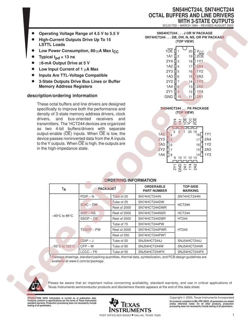 SN54HCT244-SP