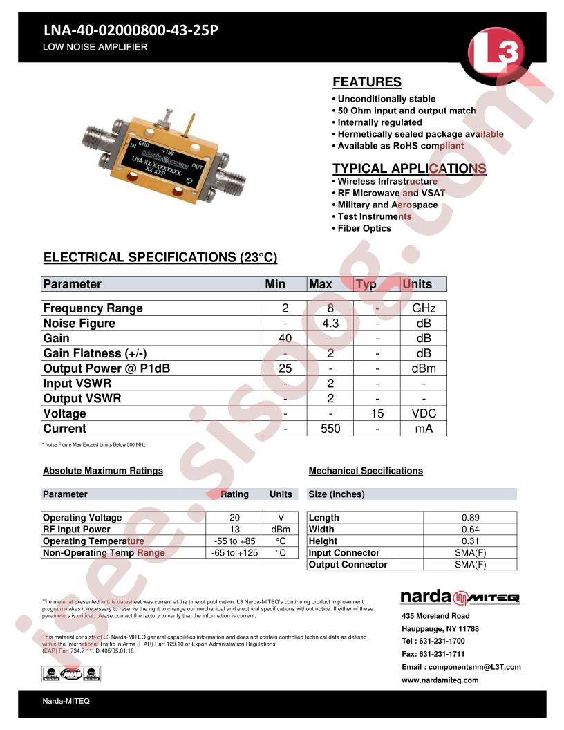 LNA-40-02000800-43-25P