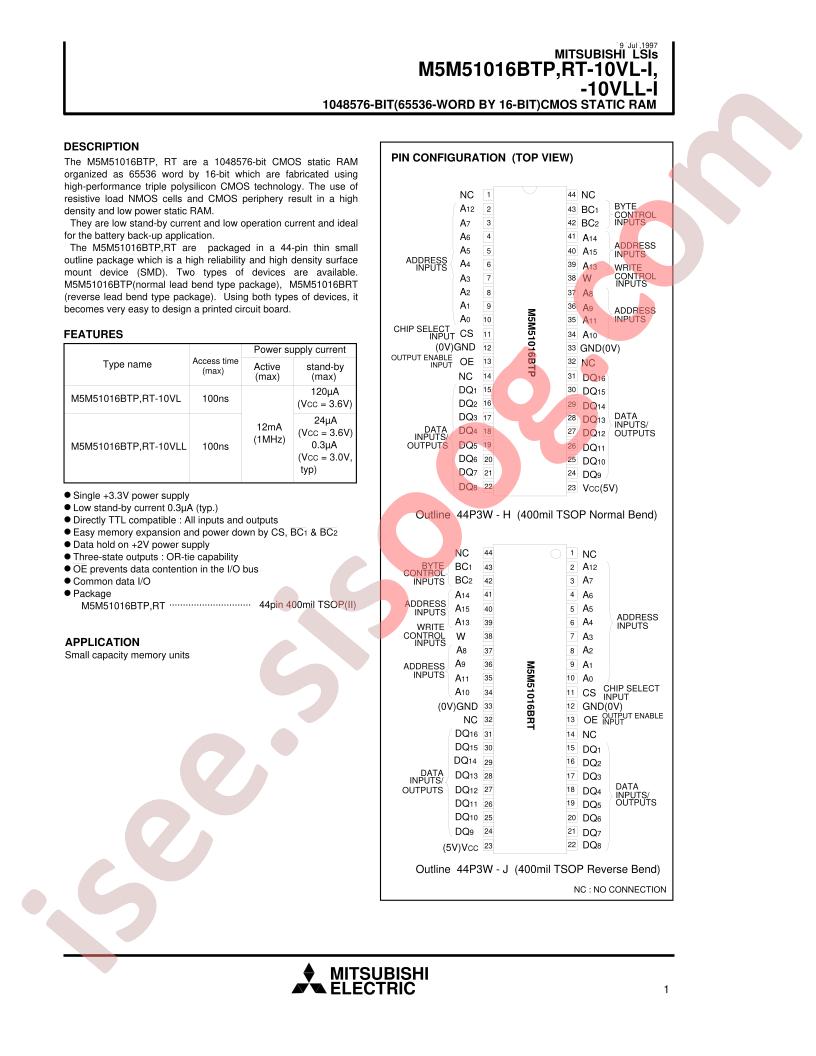 M5M51016BRT-10VL-I