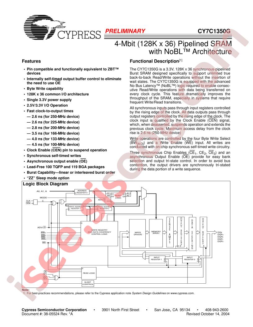 CY7C1350G-100BGC