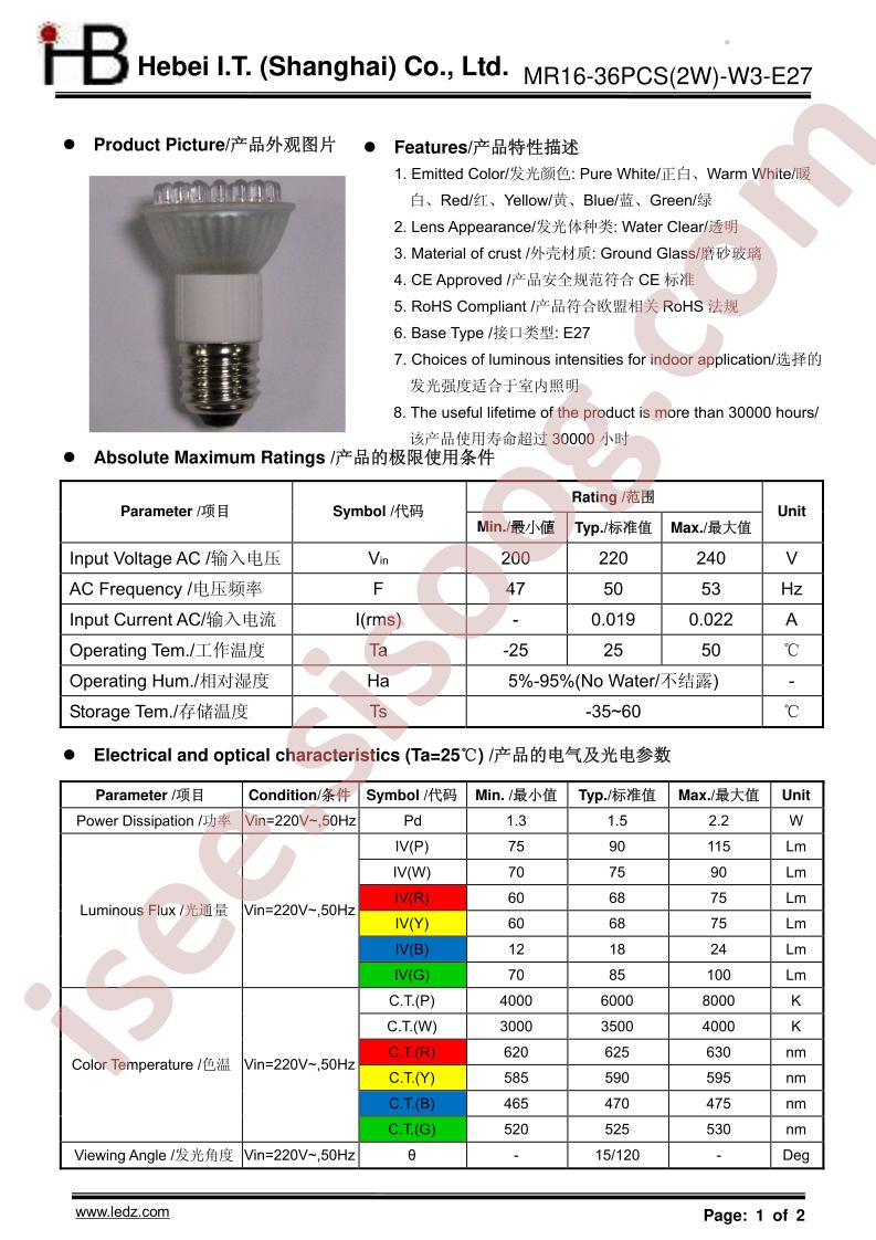 MR16-36PCS2W-W3-E27