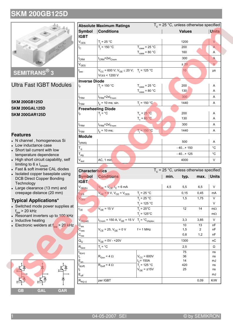 SKM200GAR125D