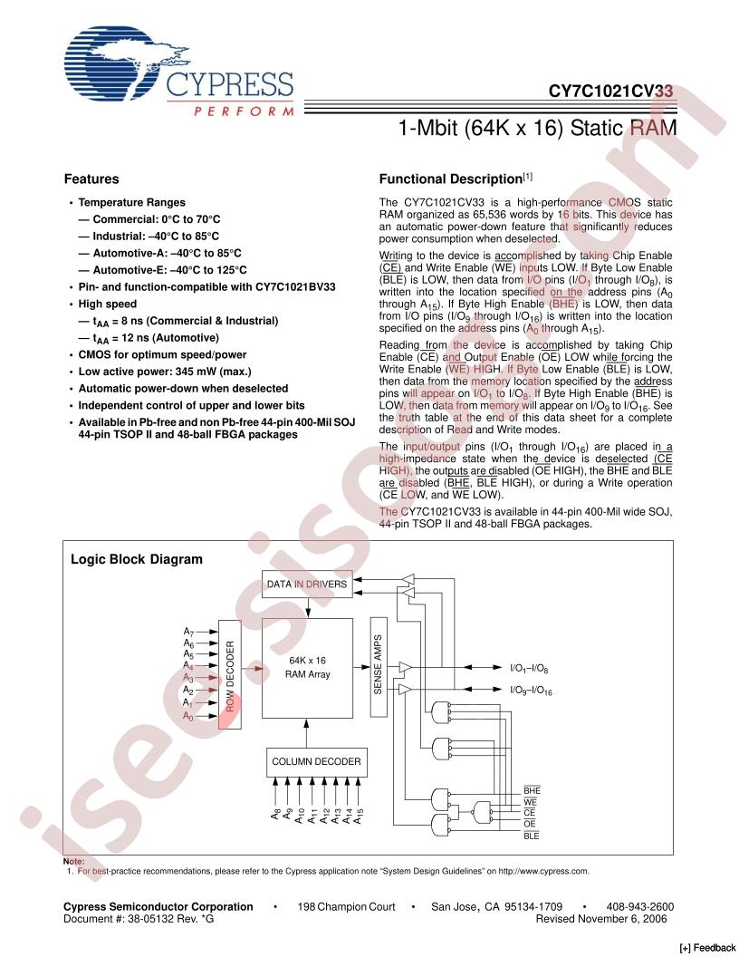 CY7C1021CV33-10BAXI