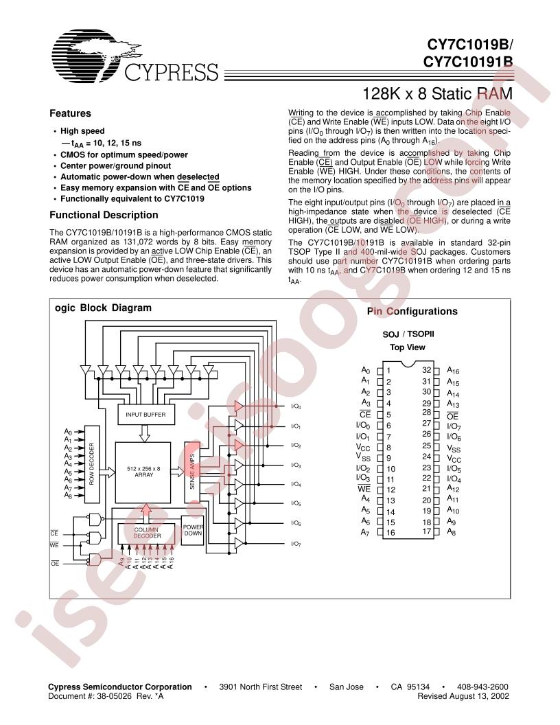 CY7C1019B-12VC