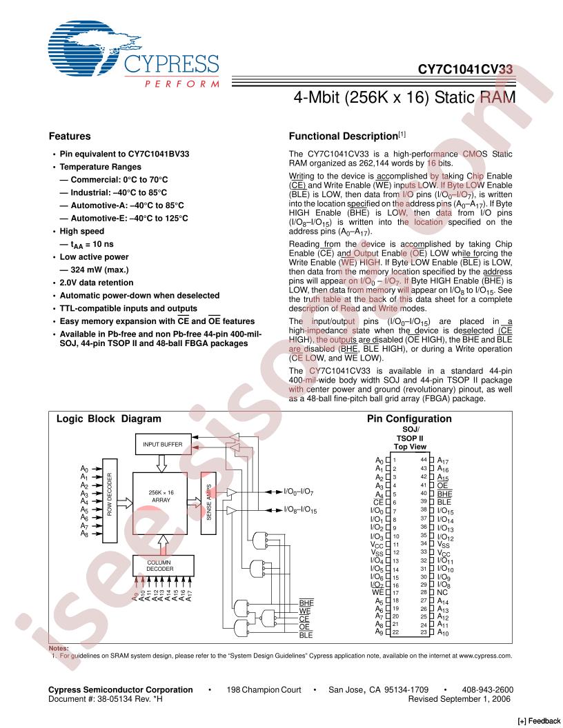 CY7C1041CV33-12ZXC