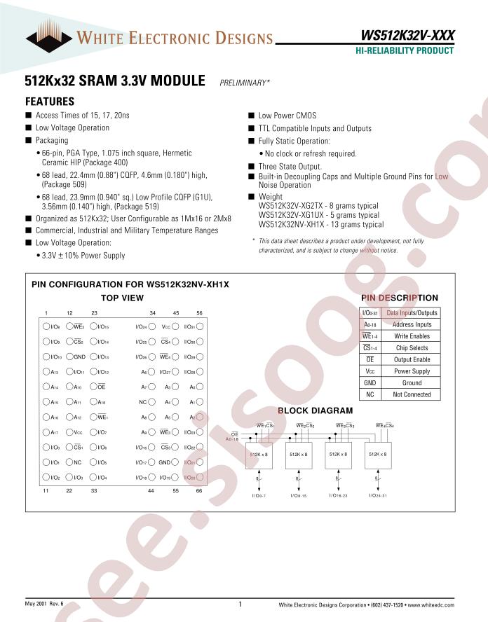 WS512K32NV-17G2TC