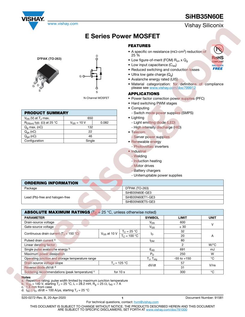 SIHB35N60E-GE3