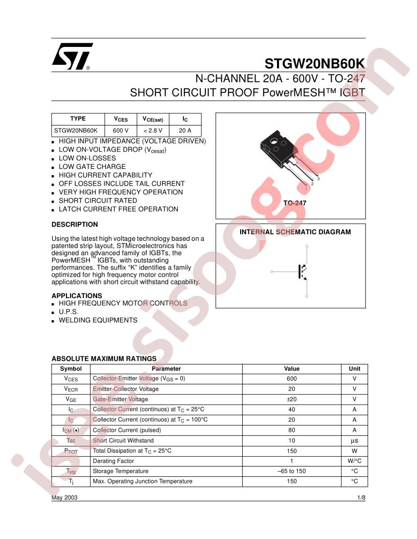 STGW20NB60K