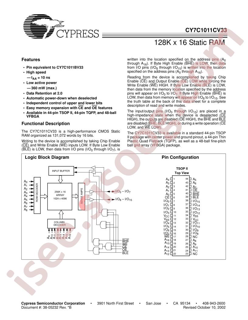 CY7C1011CV33-12ZC