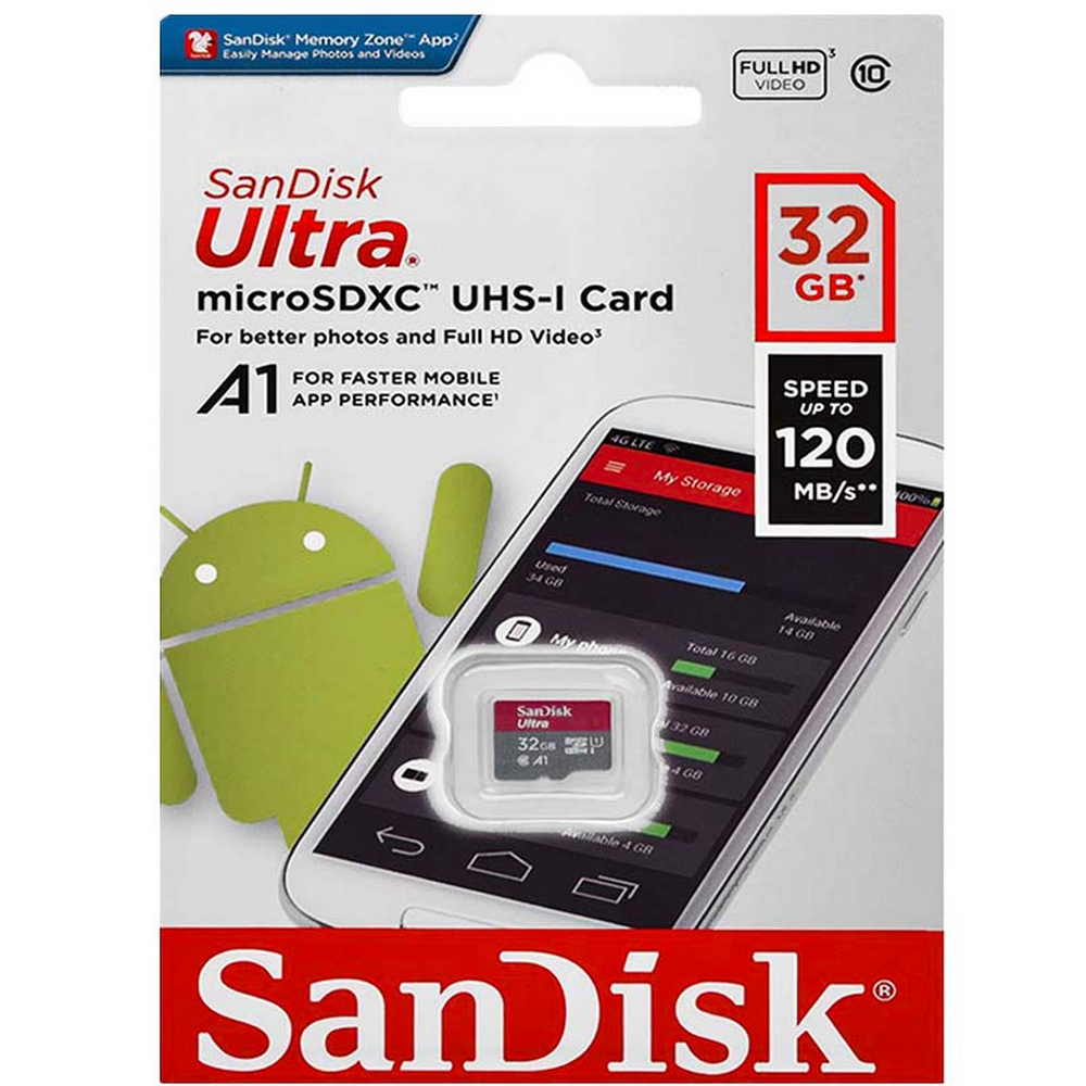 کارت حافظه SanDisk با ظرفیت 32 گیگابایت - کلاس 10 و سرعت 120MBps