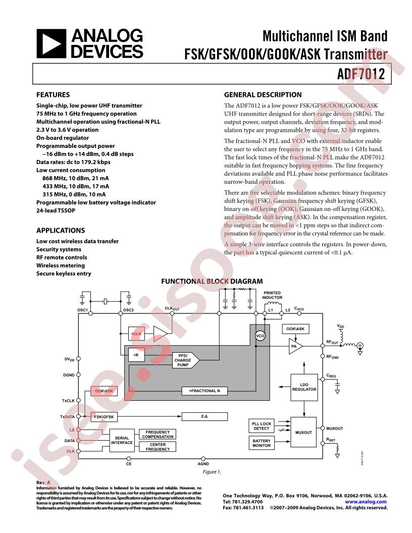 ADF7012BRU-REEL7