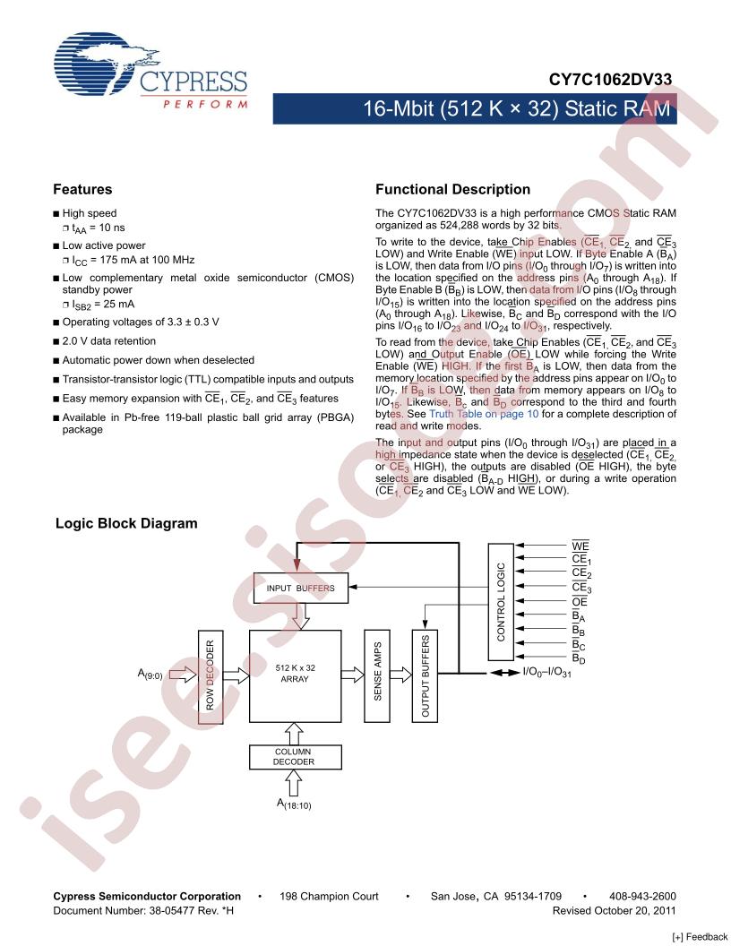 CY7C1062DV33-10BGI