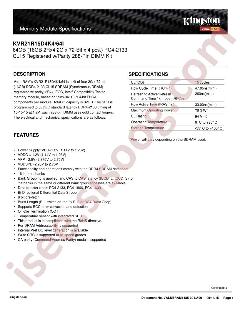 KVR21R15D4K4-64I