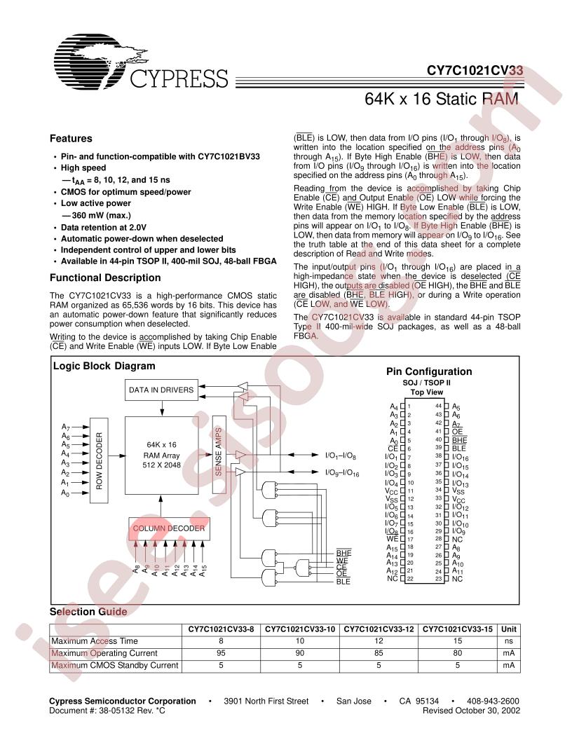 CY7C1021CV33-10BAI